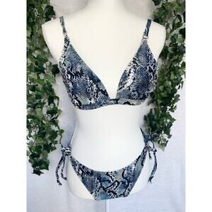 Shade & Shore Black Blue Snake Print Scrunch Bottoms Bikini Swimsuit Set Sz M/L